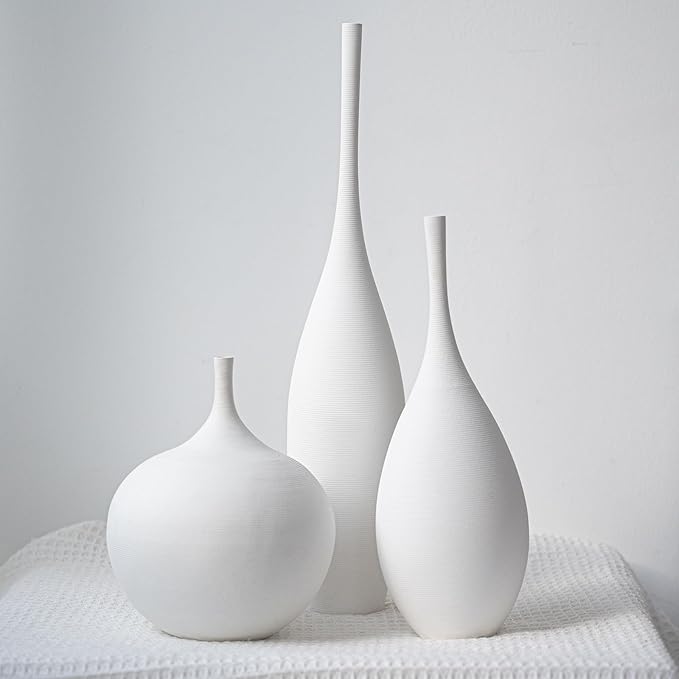 Relexome White Ceramic Vase Modern Boho Wabi-Sabi Flower Vase Set of 3 Decorative Aesthetic Vases for Centerpieces Pampas ...