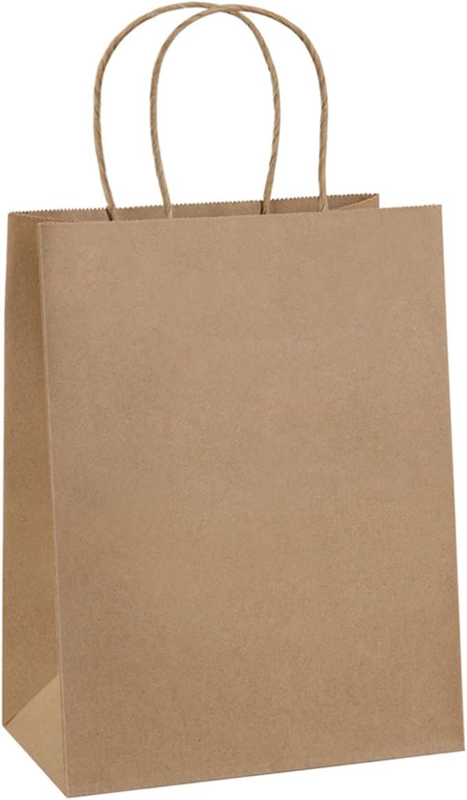 BagDream Gift Bags 8x4.25x10.5 100Pcs Brown Paper Gift Bags with Handles Bulk for Wedding, Party Favor, Grocery, Shopping,...