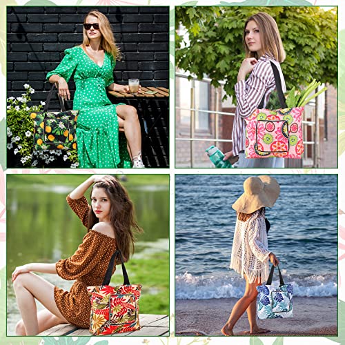 Cunno 8-pack Summer Beach Tote Bags, Waterproof Sandproof Reusable Shopping & Groceries Bags with Zipper Foldable Pocket-s...
