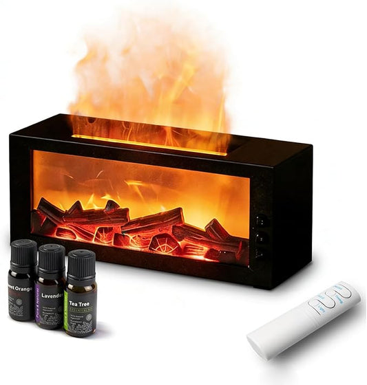 Fireplace Diffusers with 3 Essential Oils Set,Color Flame Aroma Essential Oil Diffuser with Remote Control,300ml Small Hum...