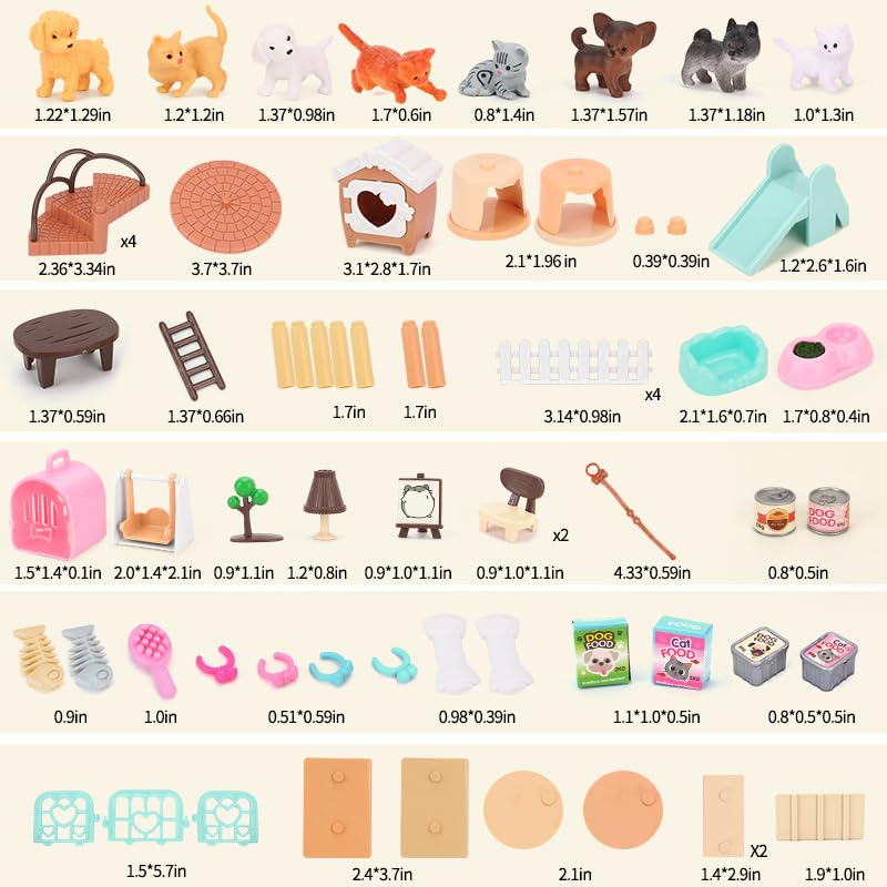 BananMelonBM 67 PCS Cat and Dog Pet Figurine Playset, Pretend Play Toy for Kids Creative DIY Realistic Detailed, Education...