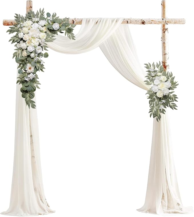 BASIMAN Arch Flowers with Drapes Kit (Pack of 3) for Wedding Ceremony Arbor and Reception Backdrop Decoration Wedding Welc...