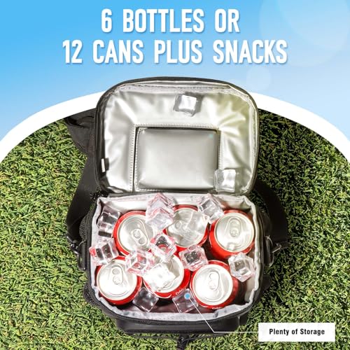 Golf Cart Cooler Bag Insulated - 12-Can Leakproof Soft Cooler Bag with Hook-and-Loop Lid, Waterproof Zippers, and Multi-Po...