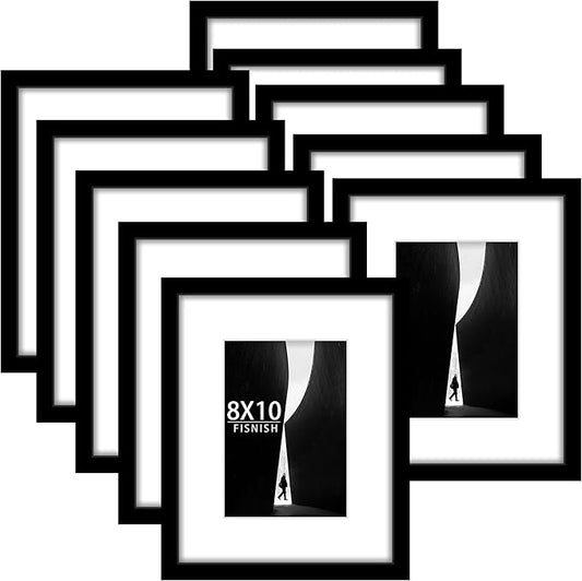 Fisnish 8x10 Picture Frame Sef of 10, Display Pictures 5x7 with Mat or 8 x 10 Without Mat, Photo Frame Collage for Wall Ga...