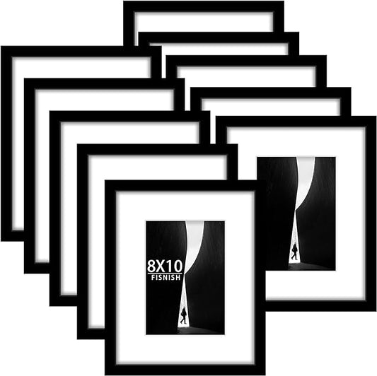 Fisnish 8x10 Picture Frame Sef of 10, Display Pictures 5x7 with Mat or 8 x 10 Without Mat, Photo Frame Collage for Wall Ga...