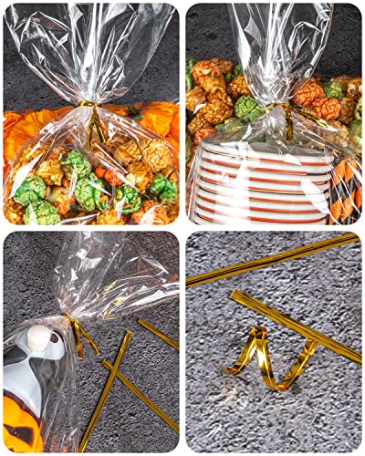 Labeol 160pcs Clear Cellophane Bags 7X14 Treat Bags with Ties Goodie Bag Clear Gift Bag for Packaging Popcorn Party Favor ...
