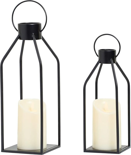 HPC Decor Modern Farmhouse Lanterrn Decor- Black Metal Candle for Summer Night- Lanterns w/Timer Flickering Candles for Li...