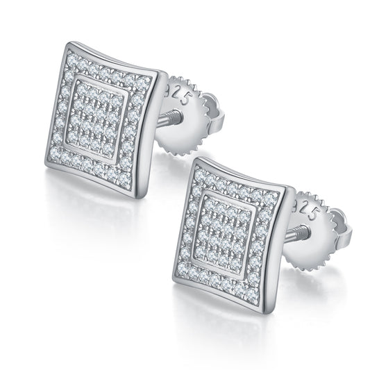 S925 Sterling Silver 76pcs D Color VVS1 Moissanite Square Stud Earrings 10mm Screw Back Hypoallergenic GRA Certified Gift Box
