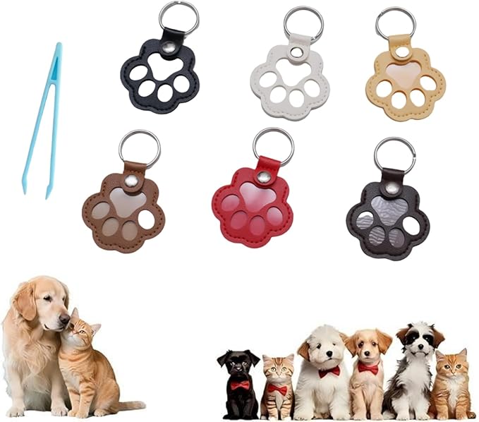 Muoethrian 6PCS Dog Hair Storage Keychain, Pet Paw Shaped Leather Keychain, Unique Memorial Collection Key Chain, Pet Memo...