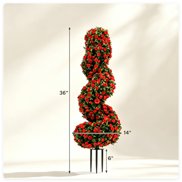 2 Pack Realistic Lifelike Faux Spiral Plant, All-Weather PE Artificial Flower Shrub For Indoor Outdoor Home Garden Decoration - Red