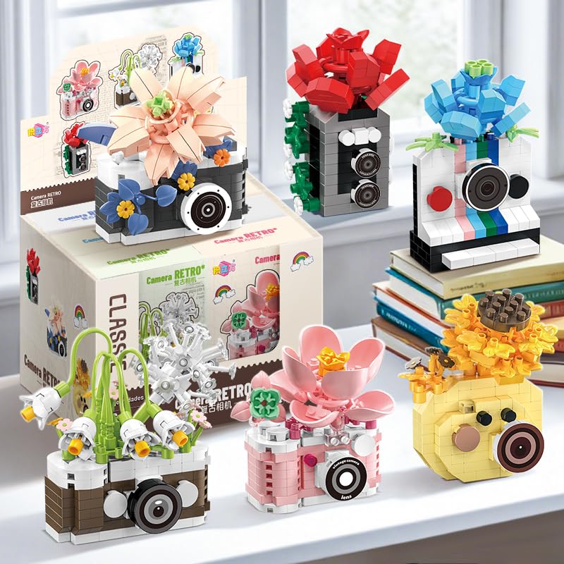 Gearblox 6 Set Mini Flower Cameras Micro Bricks Building Toy Set Collectible Cute Camera Miniature Toys Models Creative Gi...