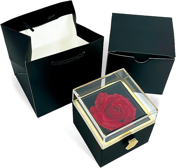 JYCMMFC Romantic Gifts for Her Rose Ring Box Jewelry Box Artificial Flowers Eternal Rose Box Anniversary Wedding Valentin...
