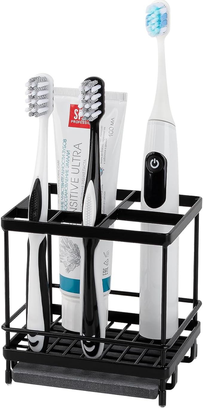 Carbon Steel Toothbrush Holders for Bathrooms, 5 Slots Kids Electric Tooth Brush and Toothpaste Organizer for Countertop, ...