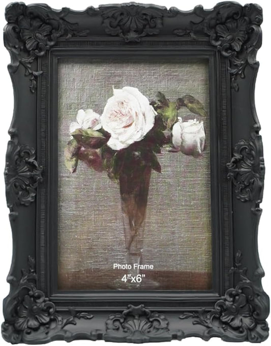 CISOO 4x6 Vintage Picture Frame Antique Ornate Black Photo Frame, for Table Top and Wall Display, Decorative Floral Design...