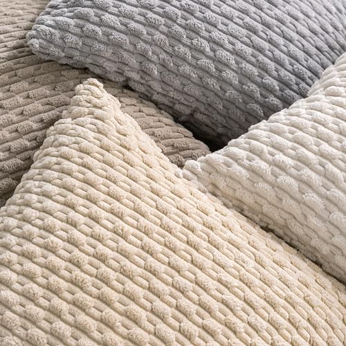 Cozoomy Set of 4 Neutral Decorative Throw Pillow Covers 18x18 Inch Corduroy Pillow Covers for Bed Couch Sofa Living Room S...