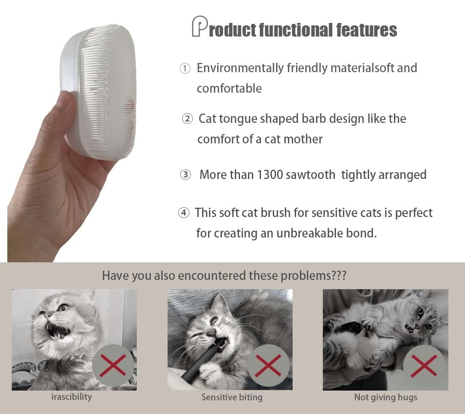 SoarExcelleryy Soft Fur Cat Brush - Over 1000 gentle cat tongue brushes with prickly serrations, suitable for sensitive ca...