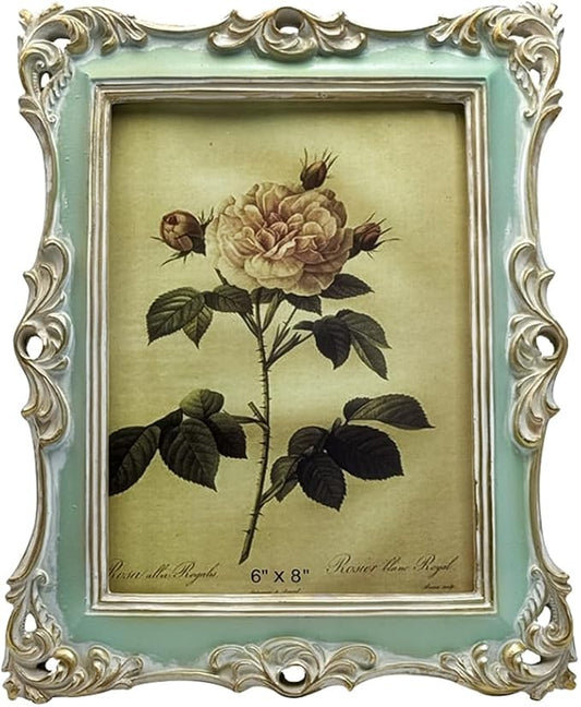CISOO 6x8 Vintage Picture Frame Antique Ornate Green Photo Frame, for Table Top and Wall Display, Decorative Floral Design...