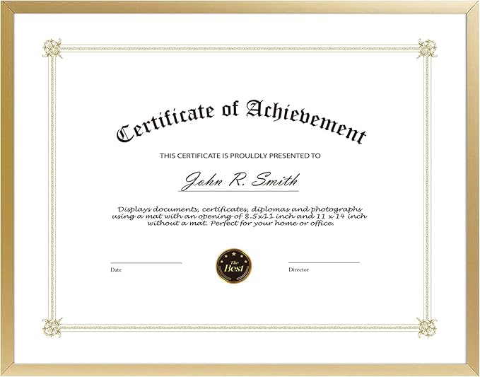 Golden State Art, 8.5x11 Aluminum Certificate Frame, Metal Diploma Frames for 8.5 x 11 Documents, Real Glass Front with Ea...