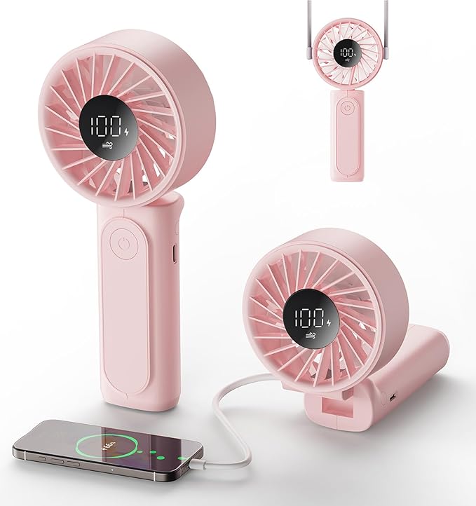 Peiyuu Handheld Portable Fan, 4000mAh USB Rechargeable Personal Fan, 180° Foldable Mini Desk Fan with 6 Wind Speed, LCD Di...
