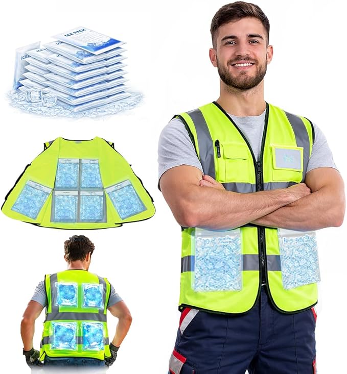 PANGTIKU Ice Cooling Vest with 24 Gel Ice packs - Cooling Safety Vest for Men & Women Motorcycle, MS, Outdoor Activities