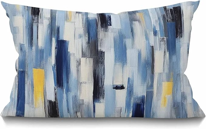 Smooffly Abstract Stripes Pillow Cover Farmhouse Geometric Multicolor Stripes and Teals Ink Texture Decorations Cushion Ca...
