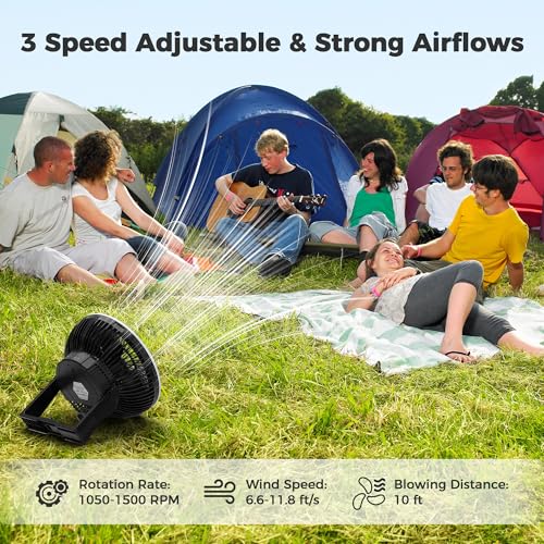 Portable Camping Fan with LED Lantern, 24HRS Running 8inch Rechargeable Tent Fan, Powerful 3-Speed 180° Rotate with Hook, ...