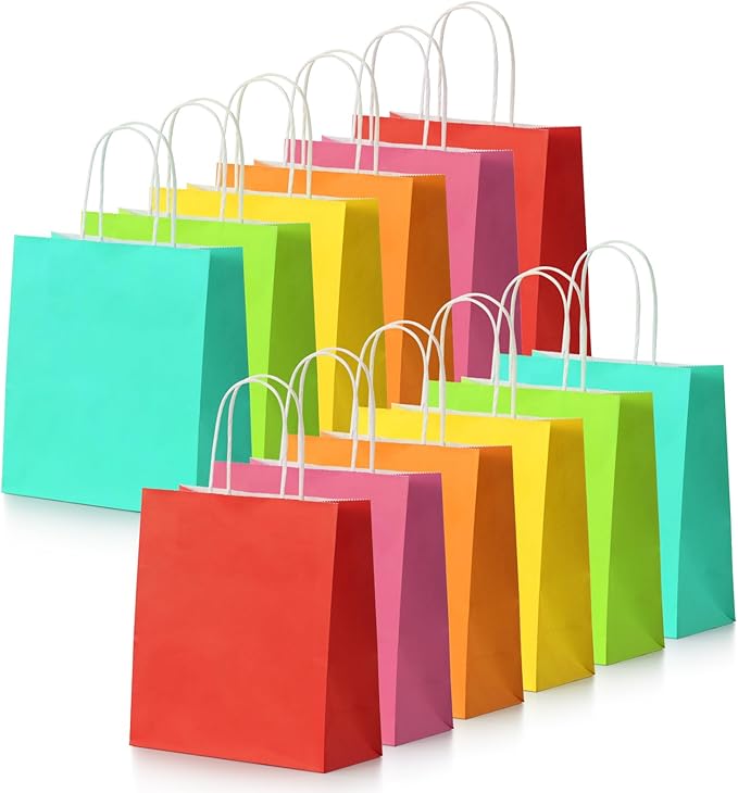 Parmedu Small Paper Gift Bags with Handles - 30 Pack 8.7"x3.5"x7.9" Colorful Party Favor Bags Bulk, Gift Bags for Christma...