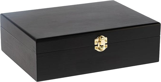 Creative Hobbies Large Black Wooden Keepsake Box with Gold Clasp | 10.25″ × 7.5″ × 3.25″ Storage Case for Photos, Jewelry,...