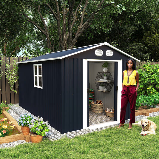 Campcraft 8x12 FT Outdoor Metal Storage Shed, Large Storage Sheds With Sturdy Frame Structure, Metal Garden Tool Shed With Lockable Door For Garden, Lawn, Backyard, Dark Gray