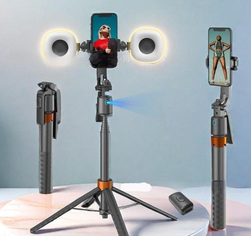 Smart AI Selfie Stick with 3-Axis Gimbal Stabilizer - Adjustable Extendable Tripod Mount for Smartphone Video Recording