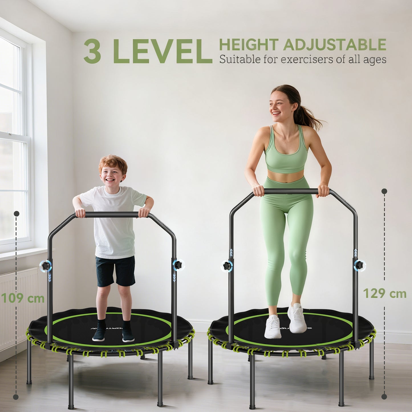 SPORTNOW 40" Foldable Fitness Trampoline Rebounder With Handle, Green