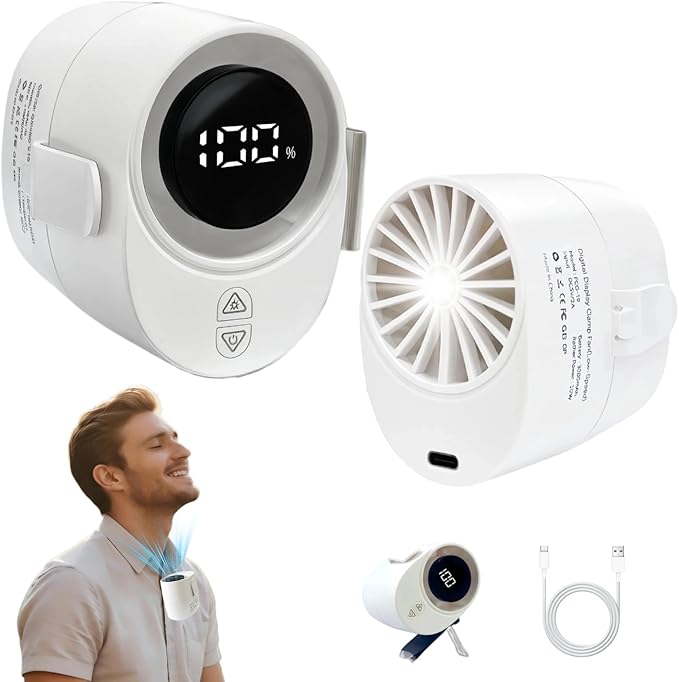 CHICWAY Portable Clip On Fan, 6-Speed Small Waist Fan with LED Display, 20H Rechargeable Personal Fan with Flashlight, Han...