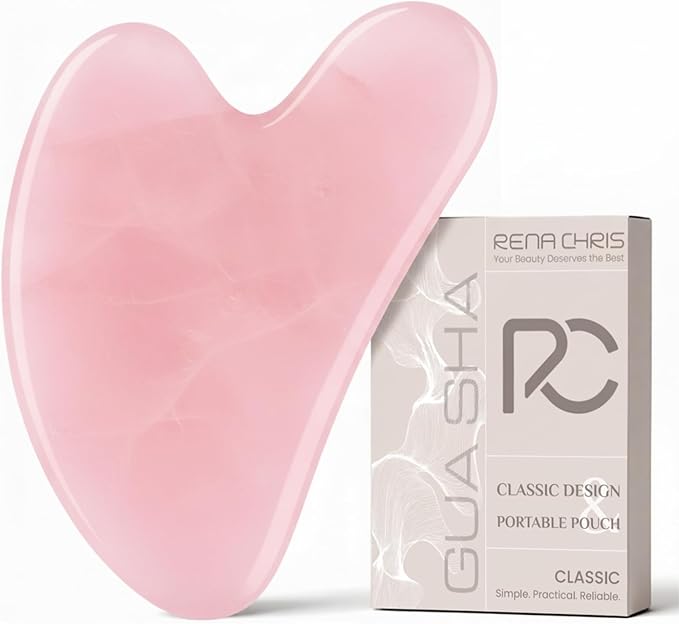Rena Chris Gua Sha Facial Tools, Rose Quartz Guasha Tool for Acupuncture, Manual Massage Tool for Jawline Sculpting and Pu...