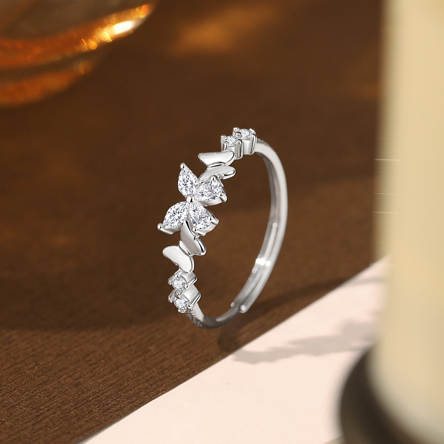 999 Fine Silver Korean Style Butterfly Couple Ring, Exquisite Niche Matching Ring