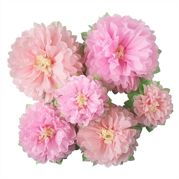 Mybbshower Pinks Flowers Decoration (11''-7'' Assorted) 6 pcs Artificial Tissue Paper Peony Nursery Wall Bridal Shower Cen...