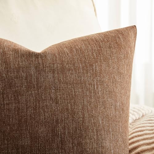 ZeeMart Rustic Cotton Linen Throw Pillow Covers Set of 2, 18x18 Inch Brown, Farmhouse Style Decorative Couch Pillow Cases ...