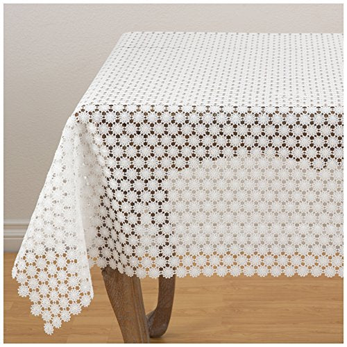 SARO LIFESTYLE Thea Dora Collection Openwork Floral Antique Style LaceTable Topper, 54", Ivory