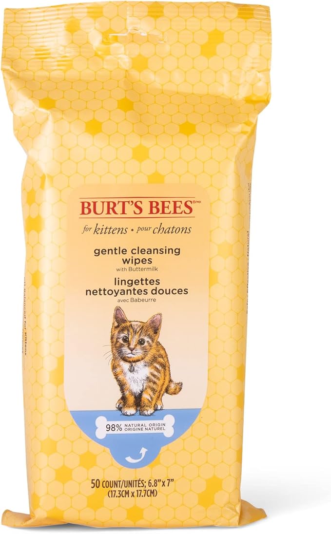 Burt's Bees for Pets Kitten Grooming Wipes with Buttermilk and Honey, Waterless Cat Bath Wipes for Face, Paws, Tail and Co...