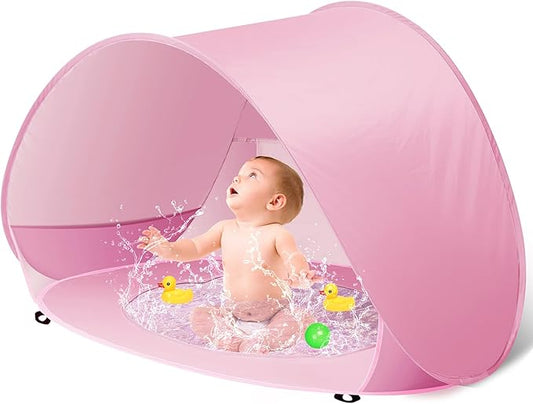 Baby Beach Tent with Pool, Pop Up Sun Shelter UPF 50+ UV Protection for Infant Toddlers, Portable Shade Tent with Carry Ba...