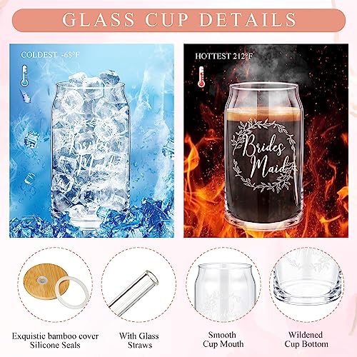 Umigy Bridesmaid Glass Cup Gift Box Set of 5 Include Glass Cup with Lid Makeup Bag Scrunchies Hair Ties Diamond Ballpoint ...