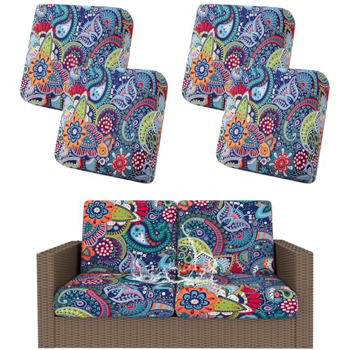 Smiry Waterproof Patio Cushion Covers, Stretch Outdoor Couch Slipcovers Replacement Washable Furniture Protector Sofa Chai...