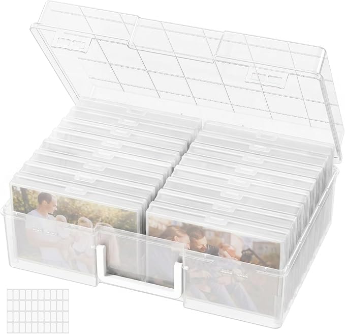 Lifewit 4x6 Photo Storage Box, 16 pcs Inner Photo Case with Lids, Clear Photo Organizers with 1 Sheet Label Sticker, Plast...
