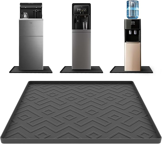 Water Cooler Mat – 19.7" x 19.7" Silicone Water Dispenser Mat for Floor & Countertop, Spill-Proof & Waterproof Tray for Co...