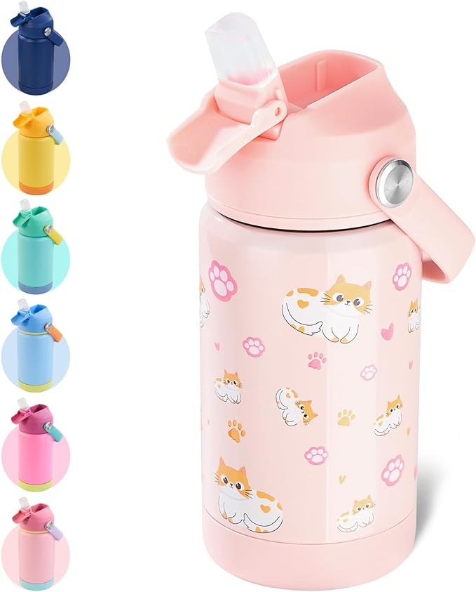 Kerilyn 12oz Kids Water Bottle, Stainless Steel Insulated Water Bottle For Kids, Toddler Cup With Straws Leak-proof, Kids ...