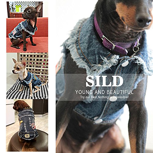 SILD Pet Clothes Dog Jeans Jacket Cool Blue Denim Coat Small Medium Puppy Blue Vintage Washed Clothes Dogs Lapel Vests Cla...