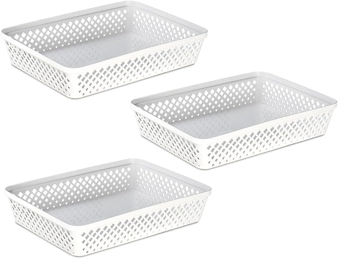Glad Plastic Storage Basket Set - Multipurpose Drawer Trays, Kitchen Pantry Containers, and Bathroom Bins - 3 Pack Large O...