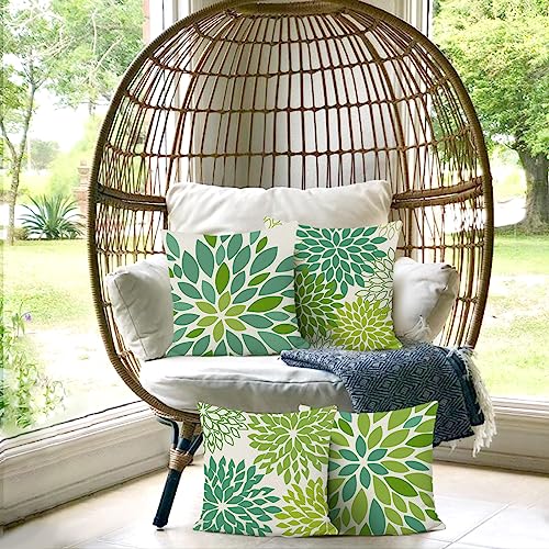 Bonhause Lime Green Pillow Covers 18 x 18 Inch Set of 4 Outdoor Geometric Dahlia Pinnata Floral Decorative Throw Pillow Ca...