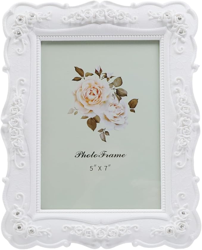 Coshar Rose Flower Design Picture Frame Vintage Photo Frame 5 x 7 Inch Antique Picture Frame Glass for Tabletop Wall Displ...