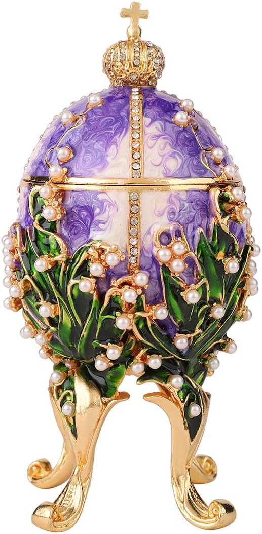 FASSLINO Purple Jewelry Trinket Boxes Easter Egg Enamel Hand-Painted Jewelry Storage Ring Holder Keepsake Box Vintage Coll...