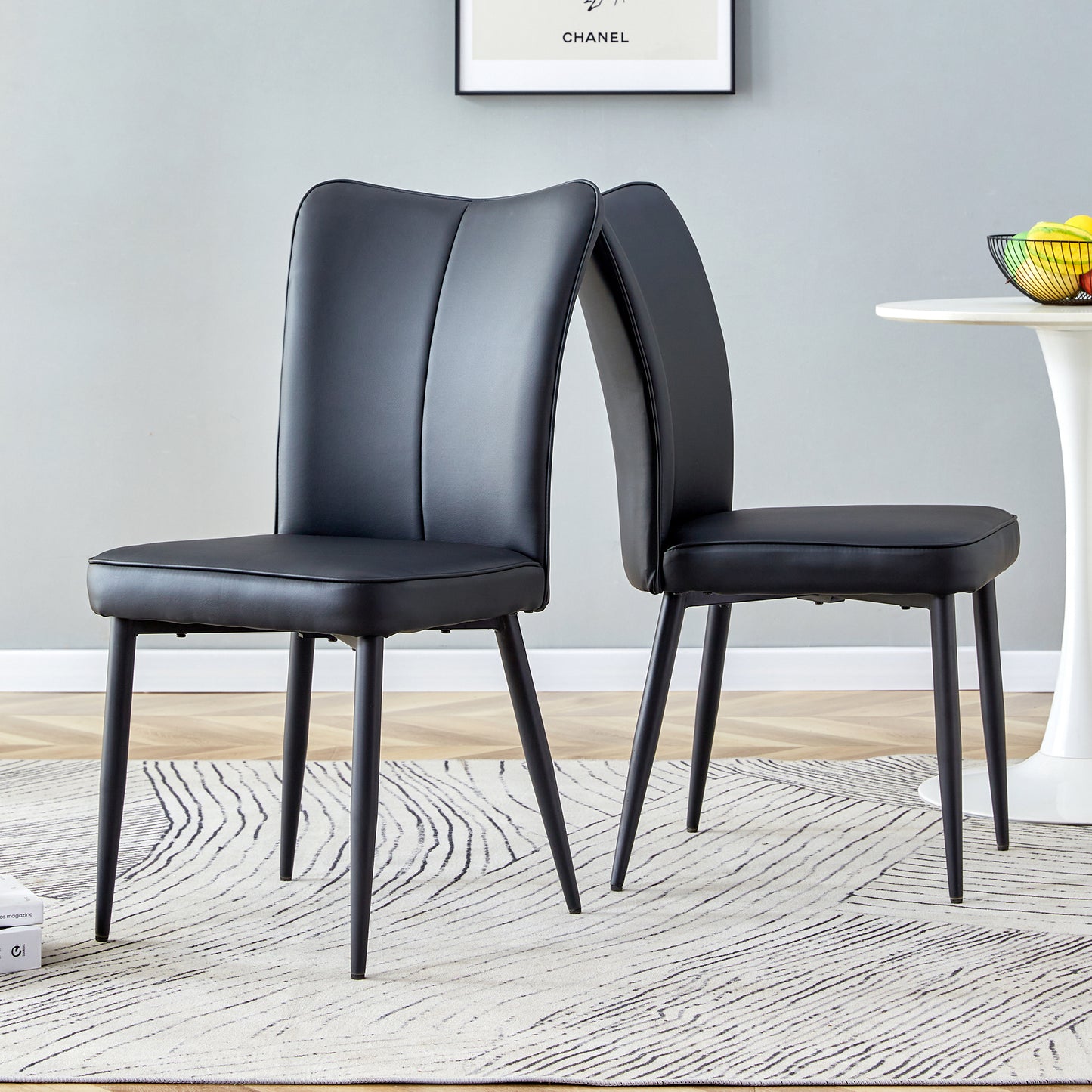 2 Pure Black, Modern Designed Dining Chairs, Available In Several Colors, 89 Cm High, Black PU Chair Sets, Suitable For Office, Restaurant, Etc.
